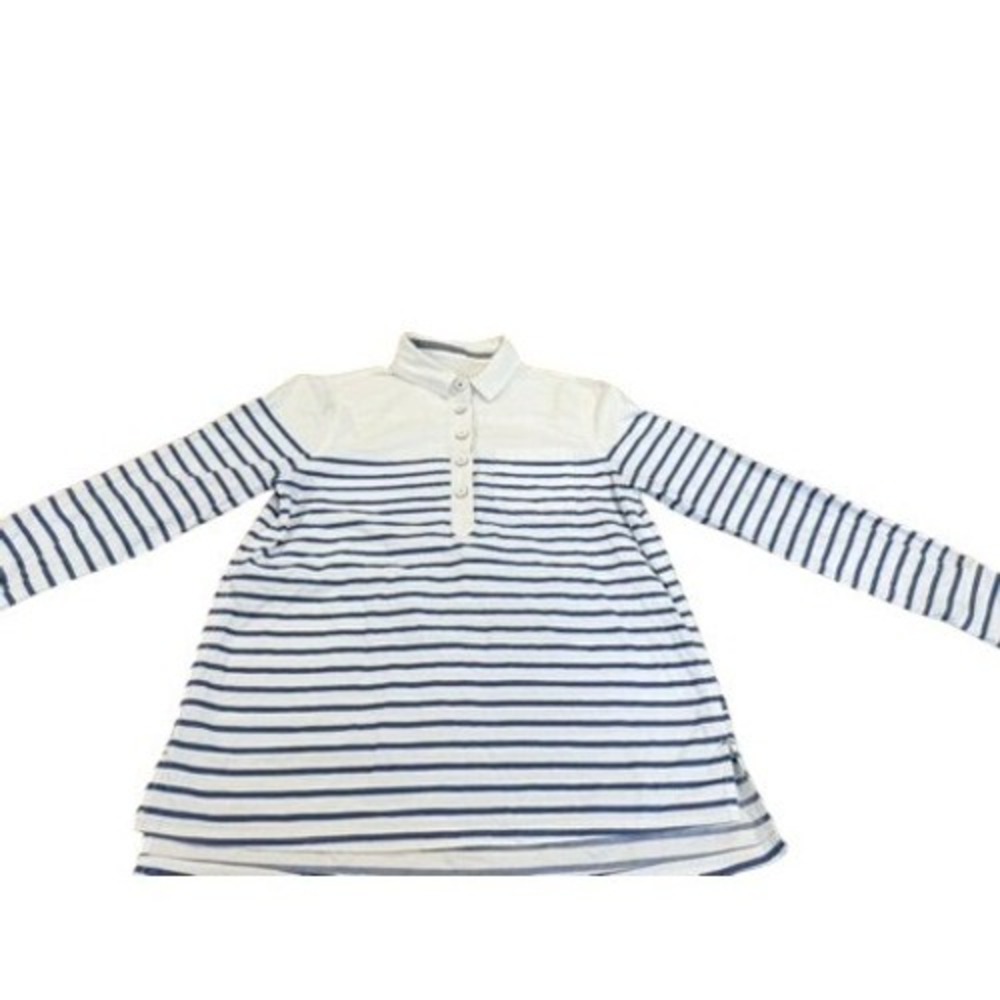 Joules Womens Blue White Striped Long Sleeve Polo Shirt Size US 8 Nautical Top